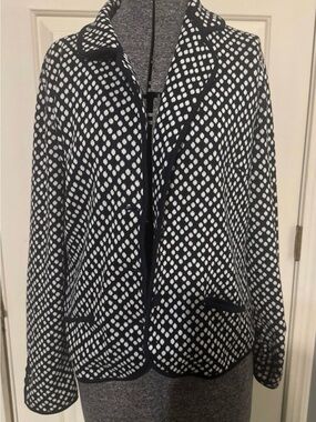 Talbots Black and White Dot Knit Open Front Blazer